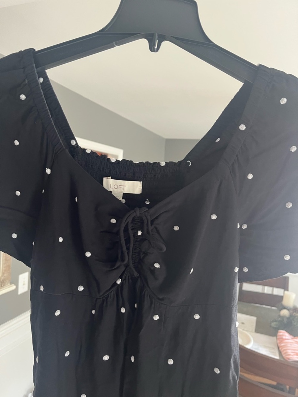 LOFT Black top with White Polka Dot Detail
